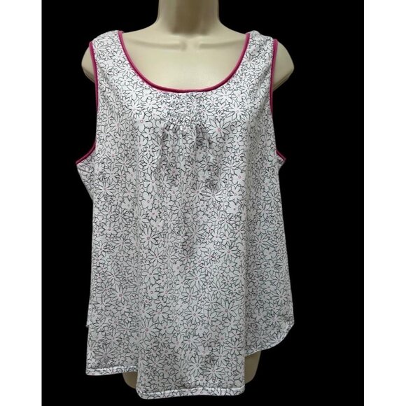 Character 1X Pajama Set Shorts Cotton Blend Daisy Floral White Pink - Picture 2 of 8